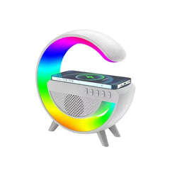 Altavoz Bluetooth con Cargador Inalámbrico – Sonido Estéreo con Subwoofer, Luz Nocturna RGB y Estación de Carga Rápida