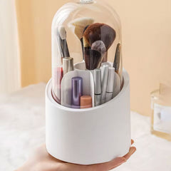 Organizador de Maquillaje Giratorio 360° con Tapa Transparente – Soporte para Brochas, Labiales, Sombras y Accesorios de Belleza