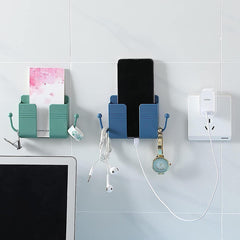 Soporte Adhesivo para Smartphone y Mandos – Organizador de Pared con 2 Ganchos, Ideal para Teléfonos, Controles Remotos y Auriculares