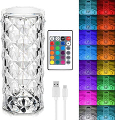Lámpara LED Nocturna de Cristal Táctil – Recargable con 16 Colores y Efecto Diamante