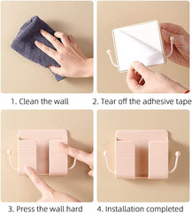 Soporte Adhesivo para Smartphone y Mandos – Organizador de Pared con 2 Ganchos, Ideal para Teléfonos, Controles Remotos y Auriculares