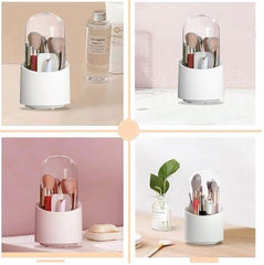 Organizador de Maquillaje Giratorio 360° con Tapa Transparente – Soporte para Brochas, Labiales, Sombras y Accesorios de Belleza