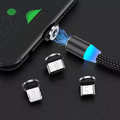 Cable de Carga USB 3 en 1 Magnético – Carga Rápida, Compatible con USB-C, iPhone y AndroidMicro USB y Lightning, Trenzado Reforzado y Rotación 360°